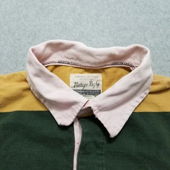 American Eagle Polo Shirt Mens Small Green‎ Short Sleeve Striped Cotton - Picture 7 of 13